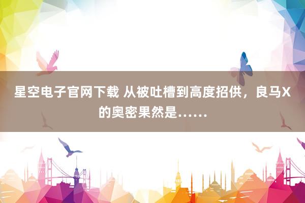 星空电子官网下载 从被吐槽到高度招供，良马X的奥密果然是……