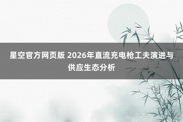 星空官方网页版 2026年直流充电枪工夫演进与供应生态分析
