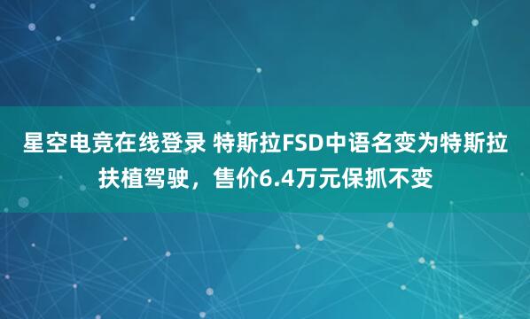 星空电竞在线登录 特斯拉FSD中语名变为特斯拉扶植驾驶,售价6.4万元保抓不变
