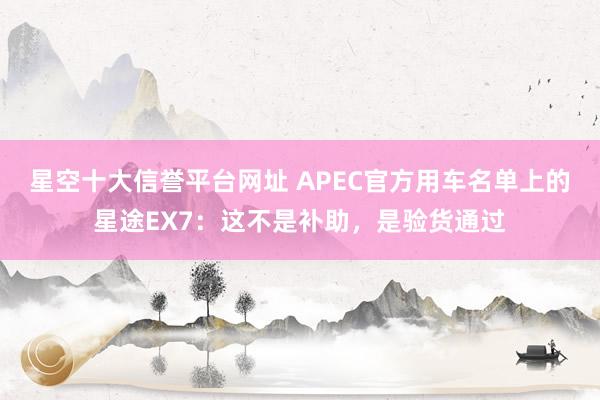 星空十大信誉平台网址 APEC官方用车名单上的星途EX7:这不是补助,是验货通过