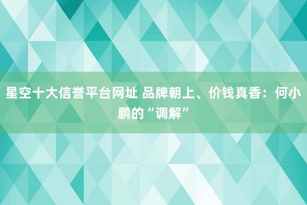 星空十大信誉平台网址 品牌朝上、价钱真香:何小鹏的“调解”