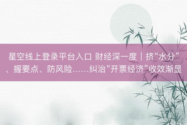 星空线上登录平台入口 财经深一度|挤“水分”、握要点、防风险……纠治“开票经济”收效渐显